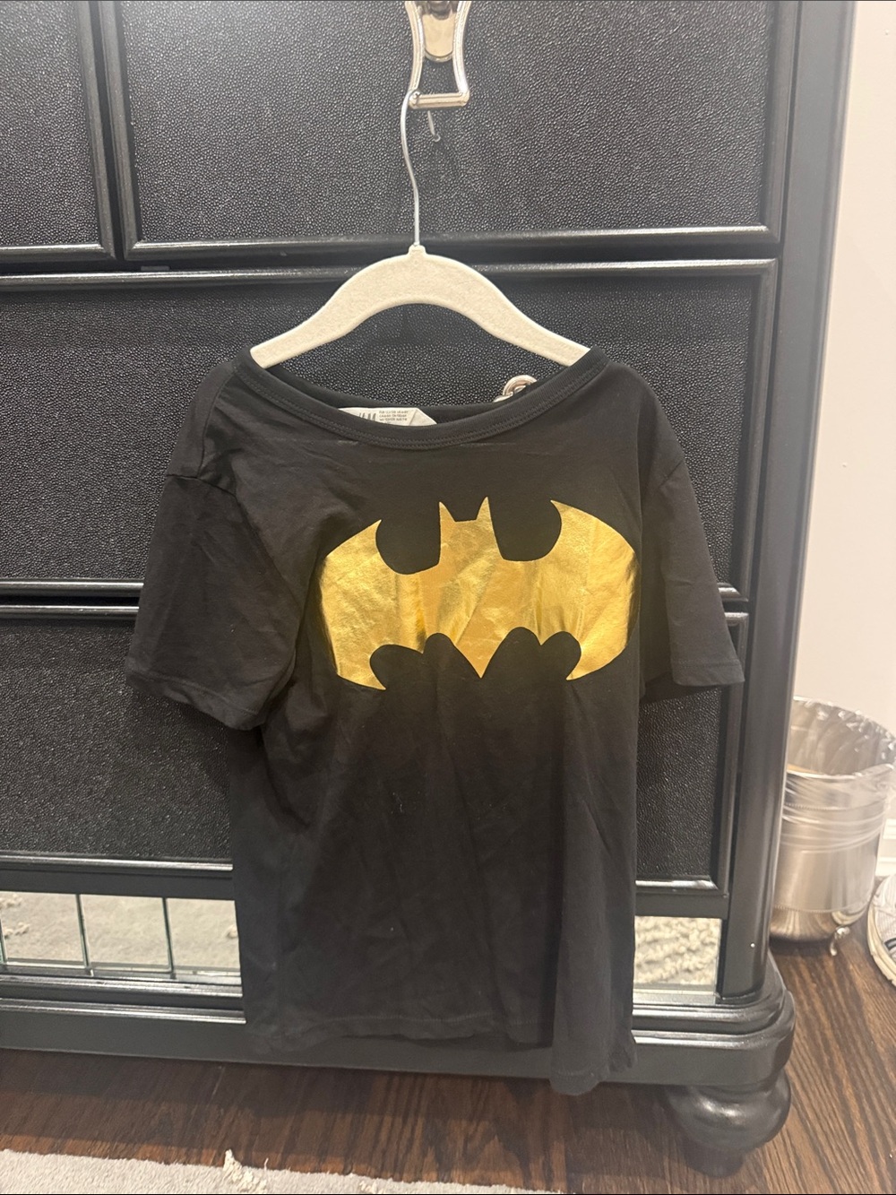 H&M Black Tee with Gold Batman-Style Emblem